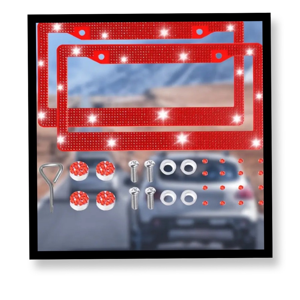 Red Bling Plastic License Plate Frames - Plastic & Rhinestone Cover